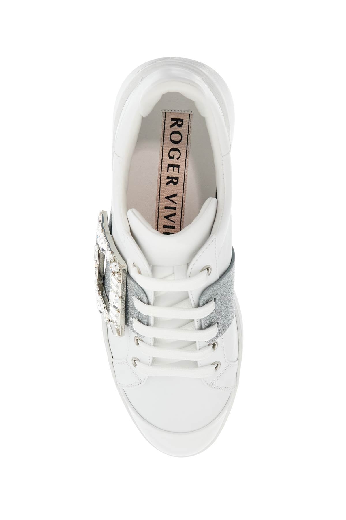 Roger Vivier Viv Skate Sneakers With Rhinestone White Buckles