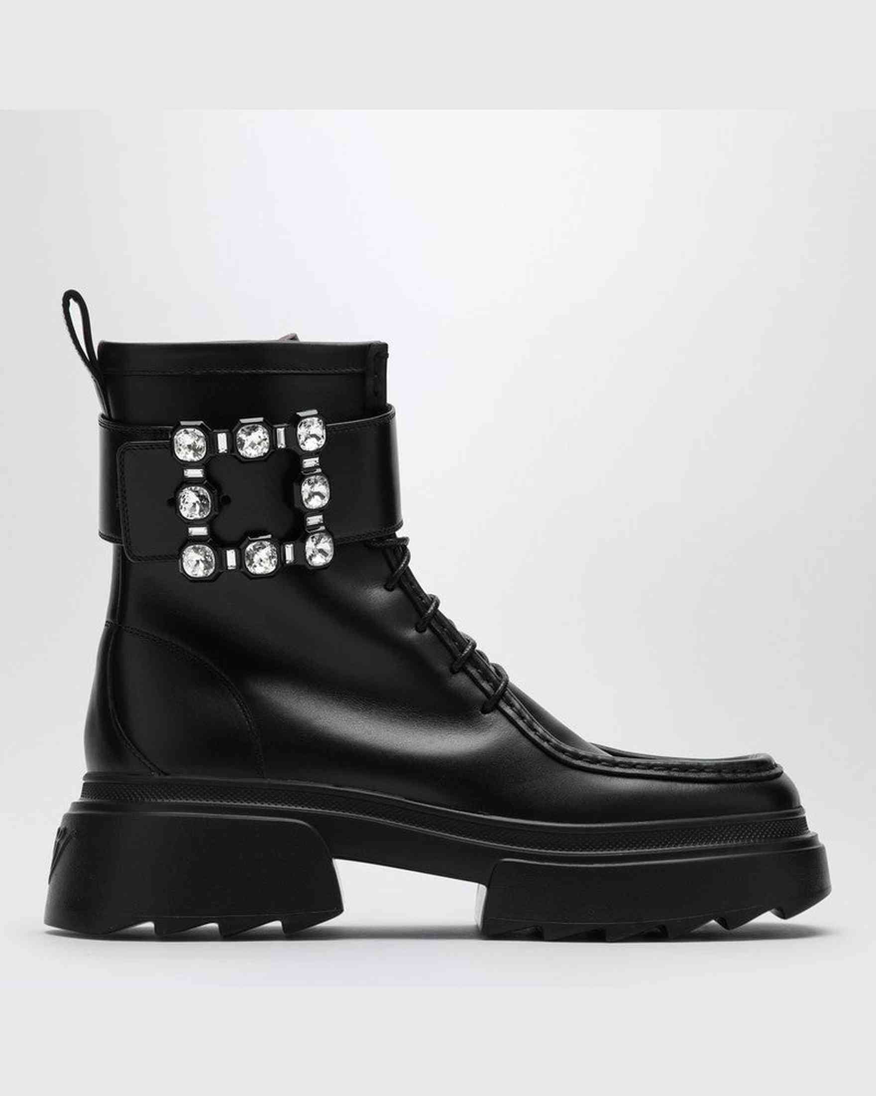 Roger Vivier Black Leather Lace Up Boot Glam Steals