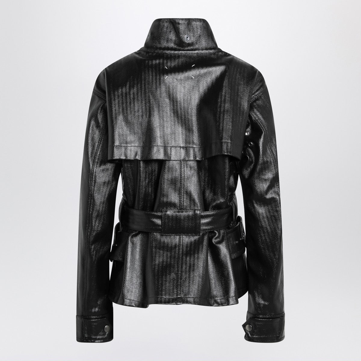 Maison Margiela Black cotton laminated belted jacket Glam Steals