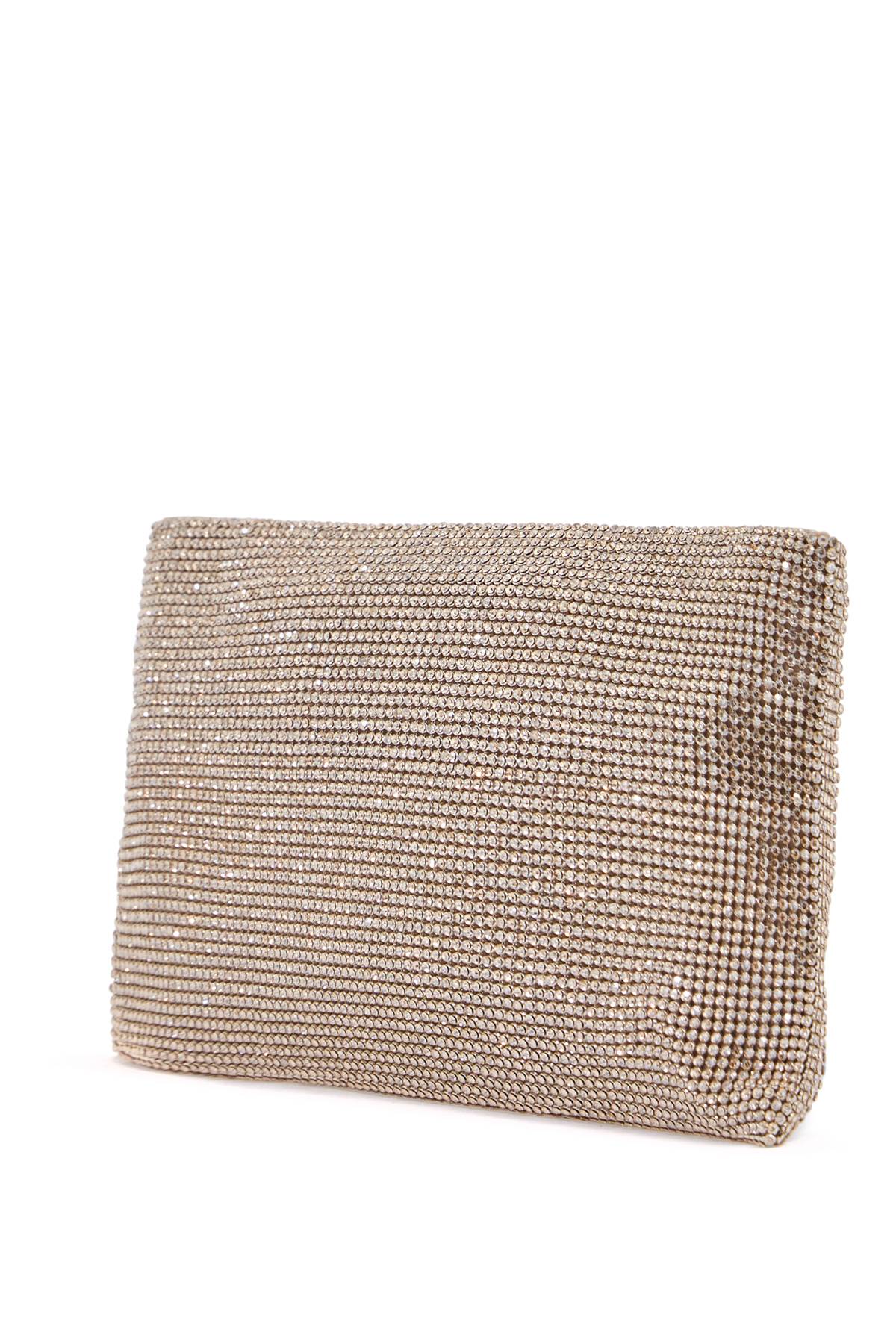 Benedetta Bruzziches Compact Rectangular Bag In Light Rhinestones With Elegant And Sophisticated Gold Chain