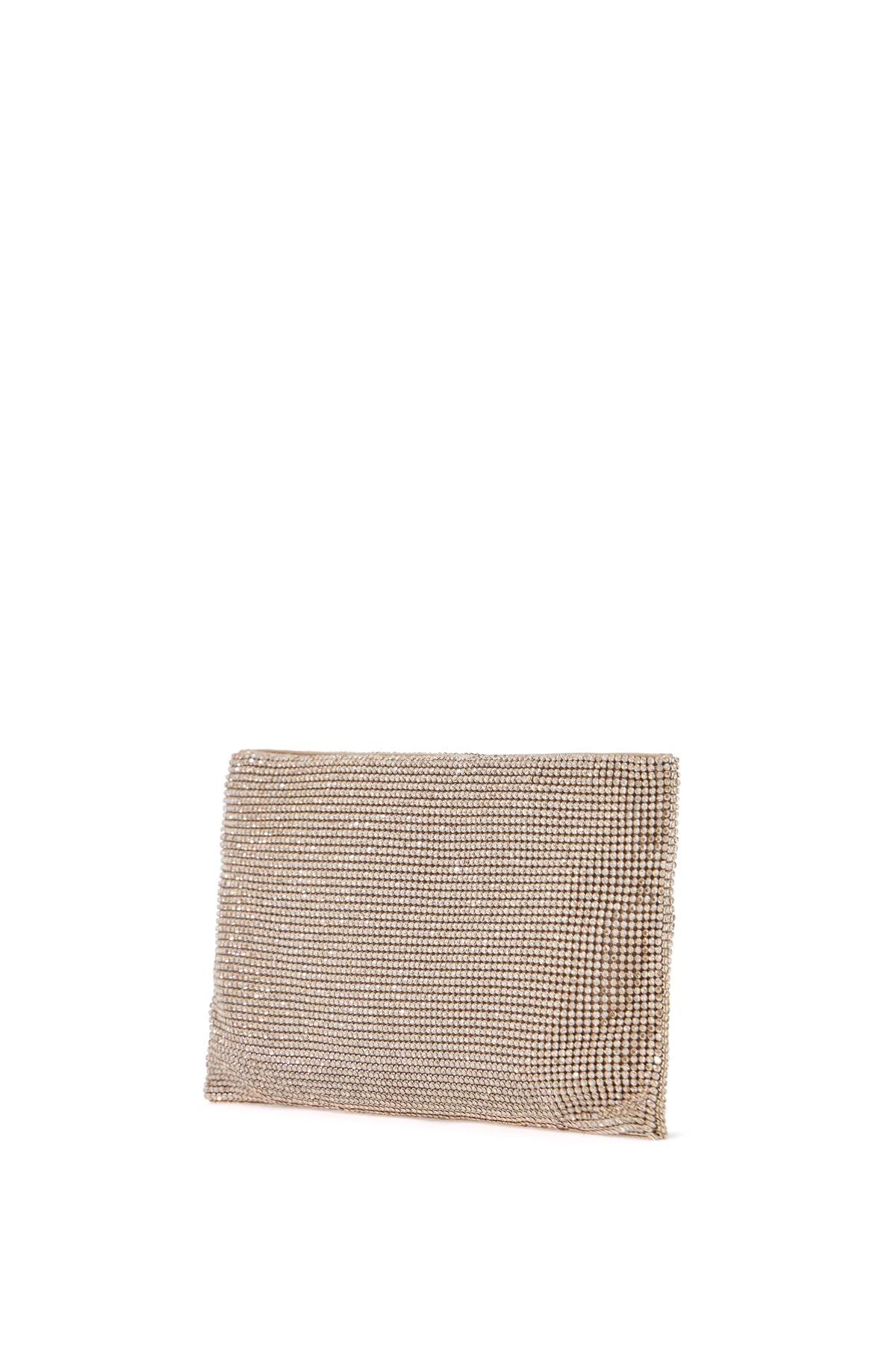 Benedetta Bruzziches Compact Rectangular Bag In Light Rhinestones With Elegant And Sophisticated Gold Chain
