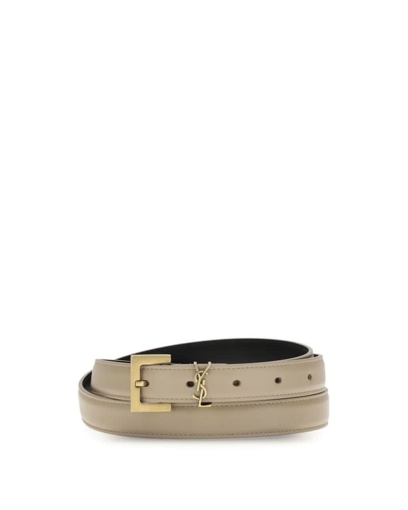 Saint Laurent Beige Calf Leather Bos Taurus Thin Belt 