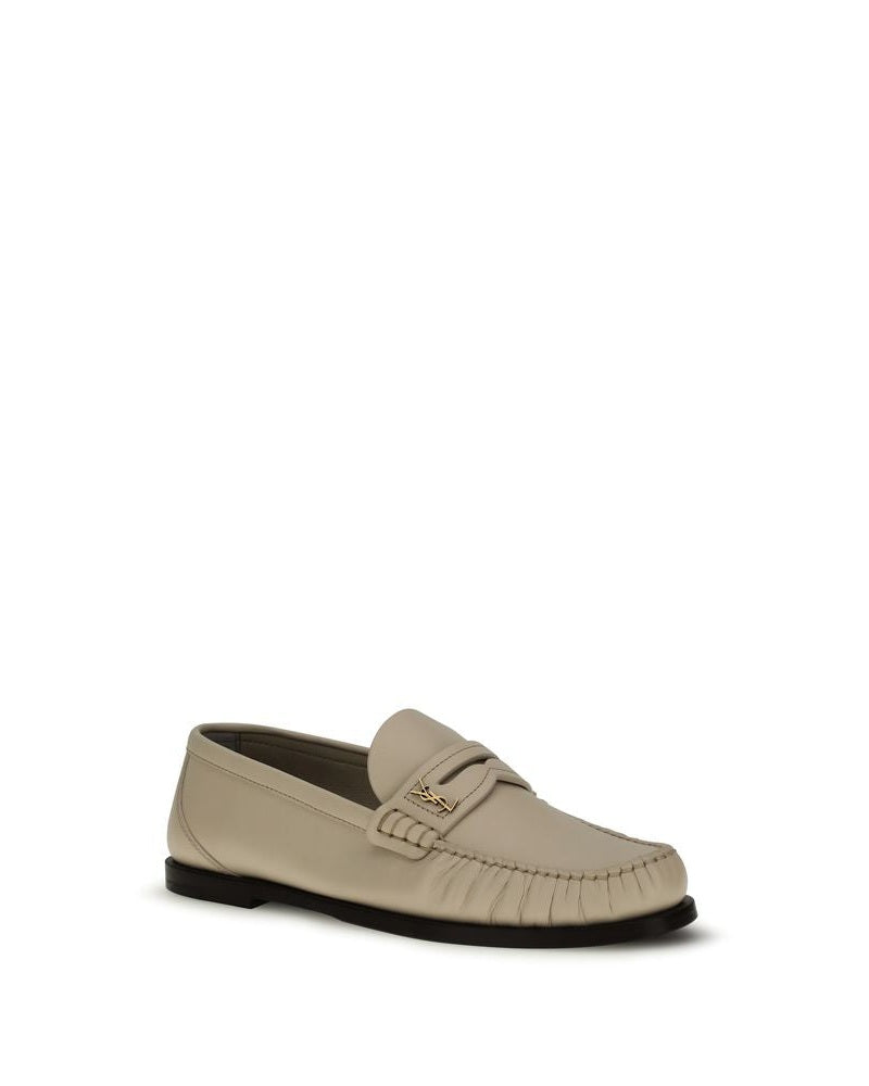 Saint Laurent Beige Leather Calf Bos Taurus Slip On Loafers Glam Steals