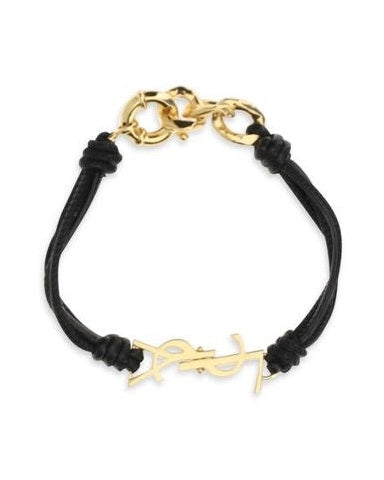 Saint Laurent Black Calf Leather Bos Taurus Bracelet Glam Steals
