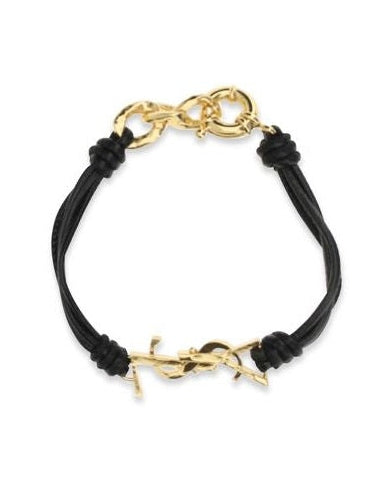 Saint Laurent Black Calf Leather Bos Taurus Bracelet Glam Steals
