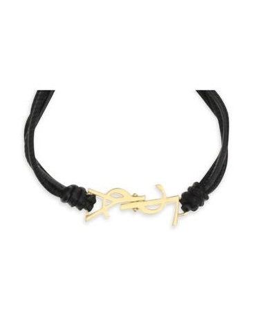 Saint Laurent Black Calf Leather Bos Taurus Bracelet Glam Steals