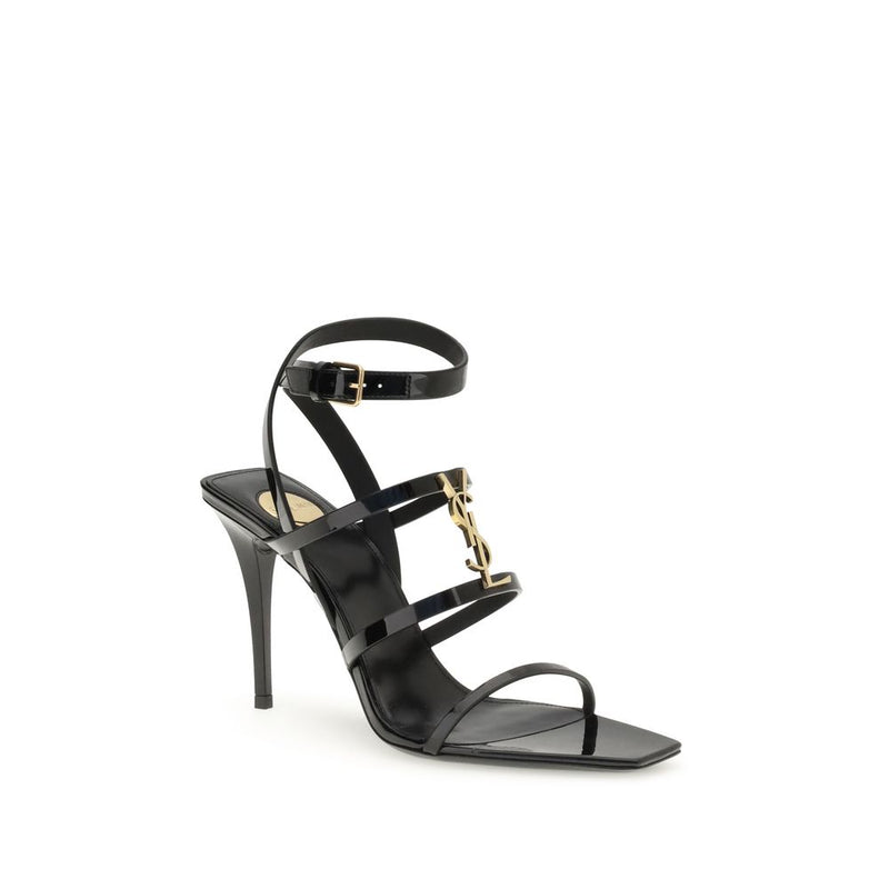 Saint Laurent Black Calf Leather Bos Taurus Stiletto Heel Sandals Glam Steals