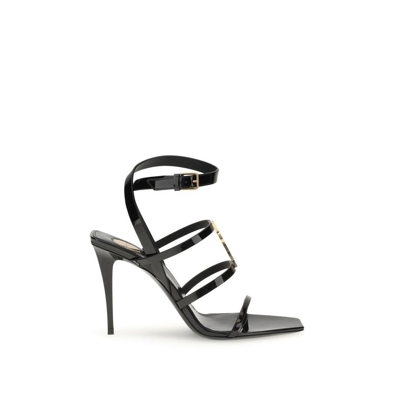 Saint Laurent Black Calf Leather Bos Taurus Stiletto Heel Sandals Glam Steals