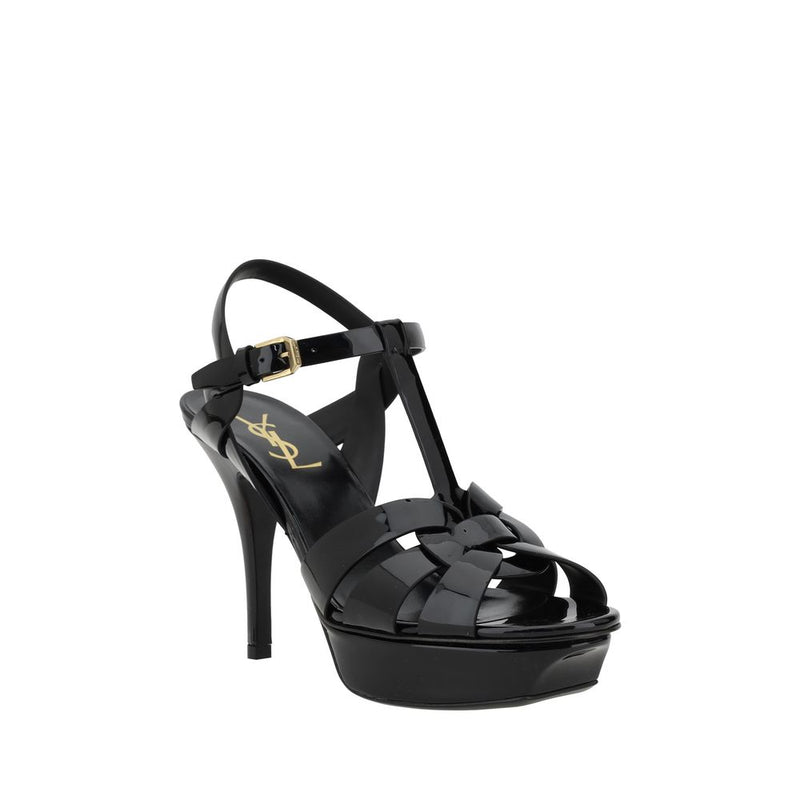 Saint Laurent Black Calf Leather Bos Taurus Stiletto Heel Sandals Glam Steals