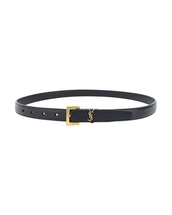 Saint Laurent Black Calf Leather Bos Taurus Thin Belt 