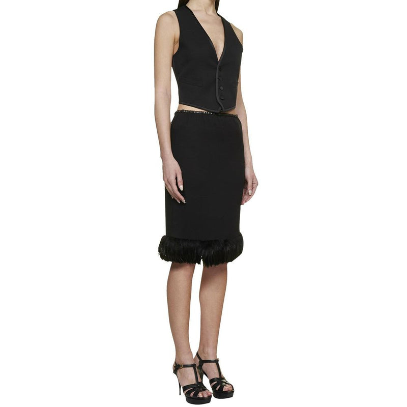 Saint Laurent Black Silk Midi Skirt 