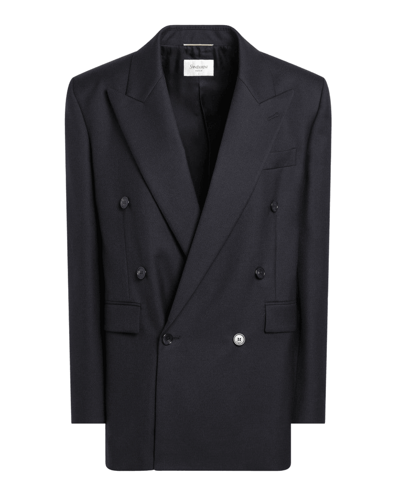 Saint Laurent Blue Wool Long Navy Gabardine Coat Glam Steals