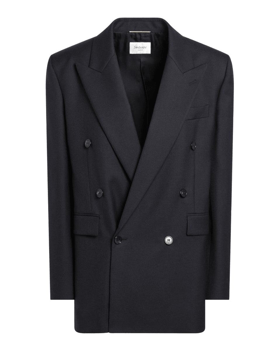 Saint Laurent Blue Wool Long Navy Gabardine Coat Glam Steals