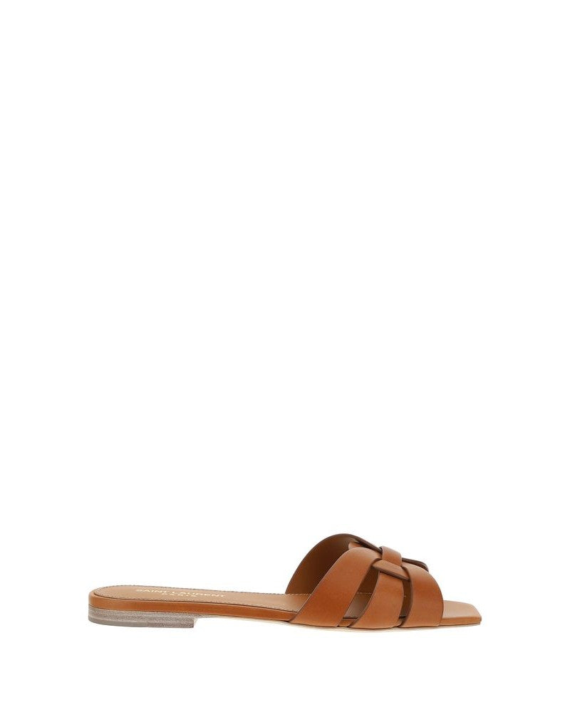 Saint Laurent Brown Calf Leather Bos Taurus Flat Sandals 