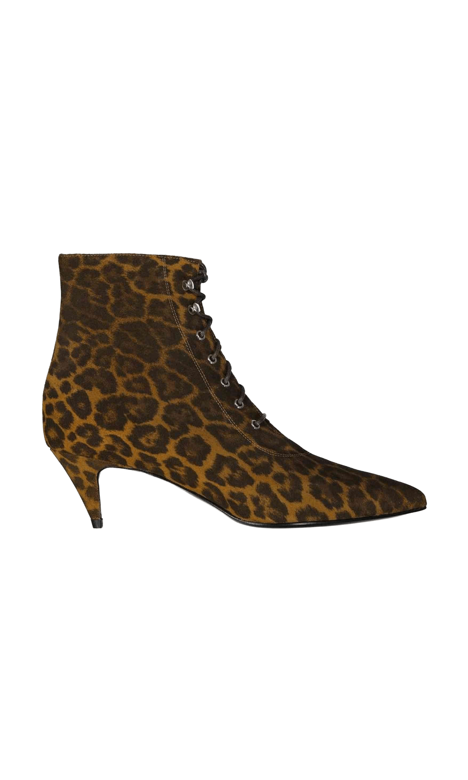 Saint Laurent Lace Kiki Up Leopard Print Ankle Boots Glam Steals