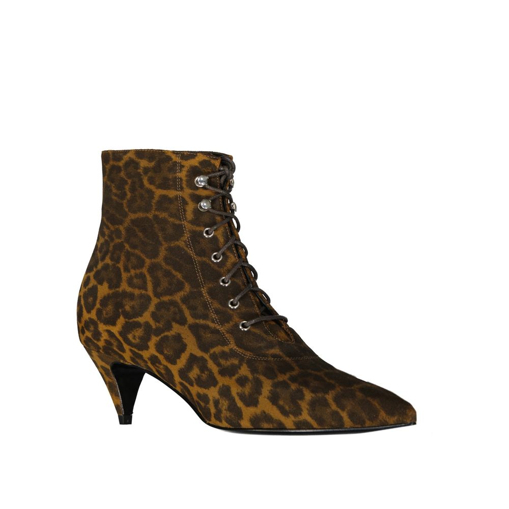Saint Laurent Lace Kiki Up Leopard Print Ankle Boots Glam Steals