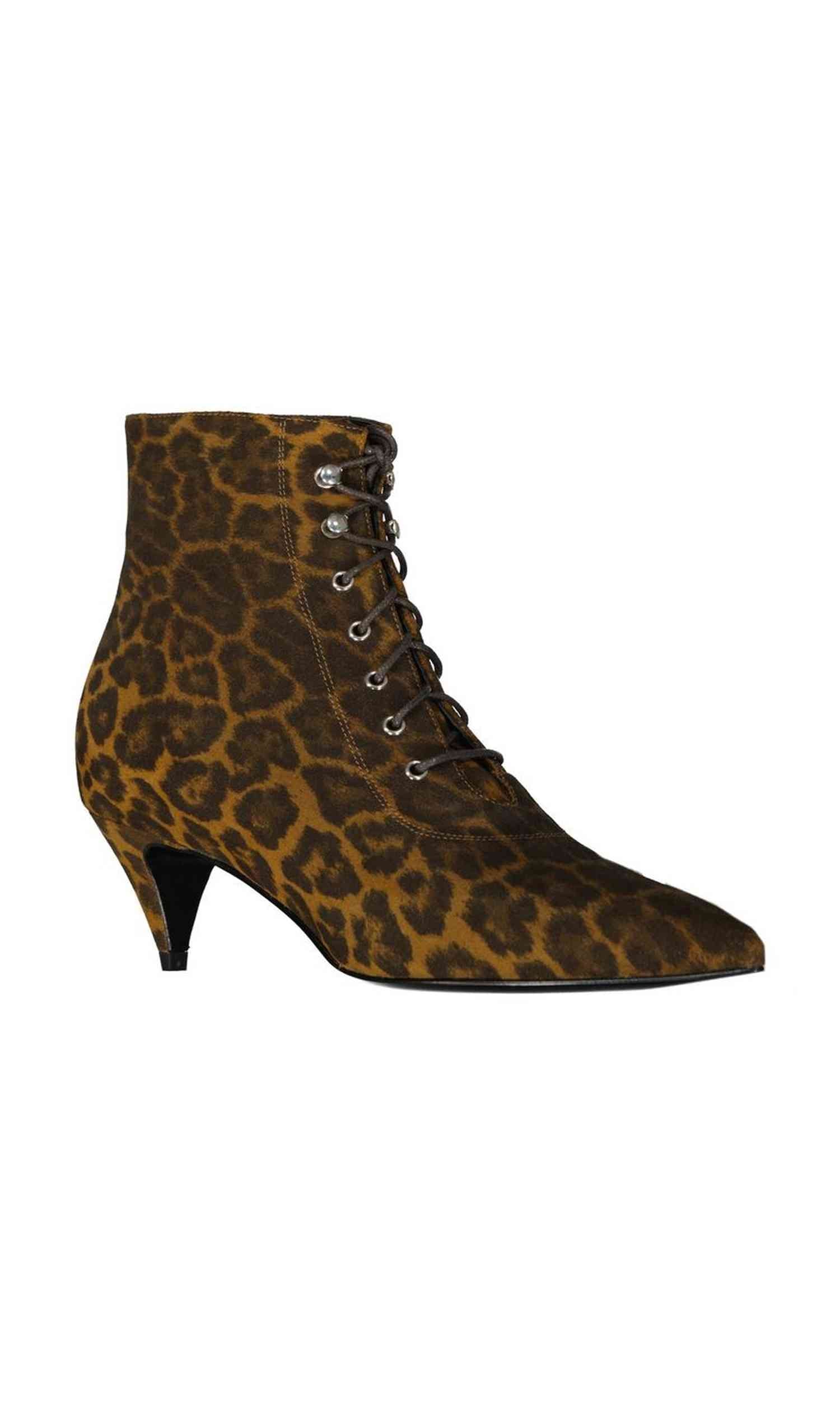 Saint Laurent Lace Kiki Up Leopard Print Ankle Boots Glam Steals