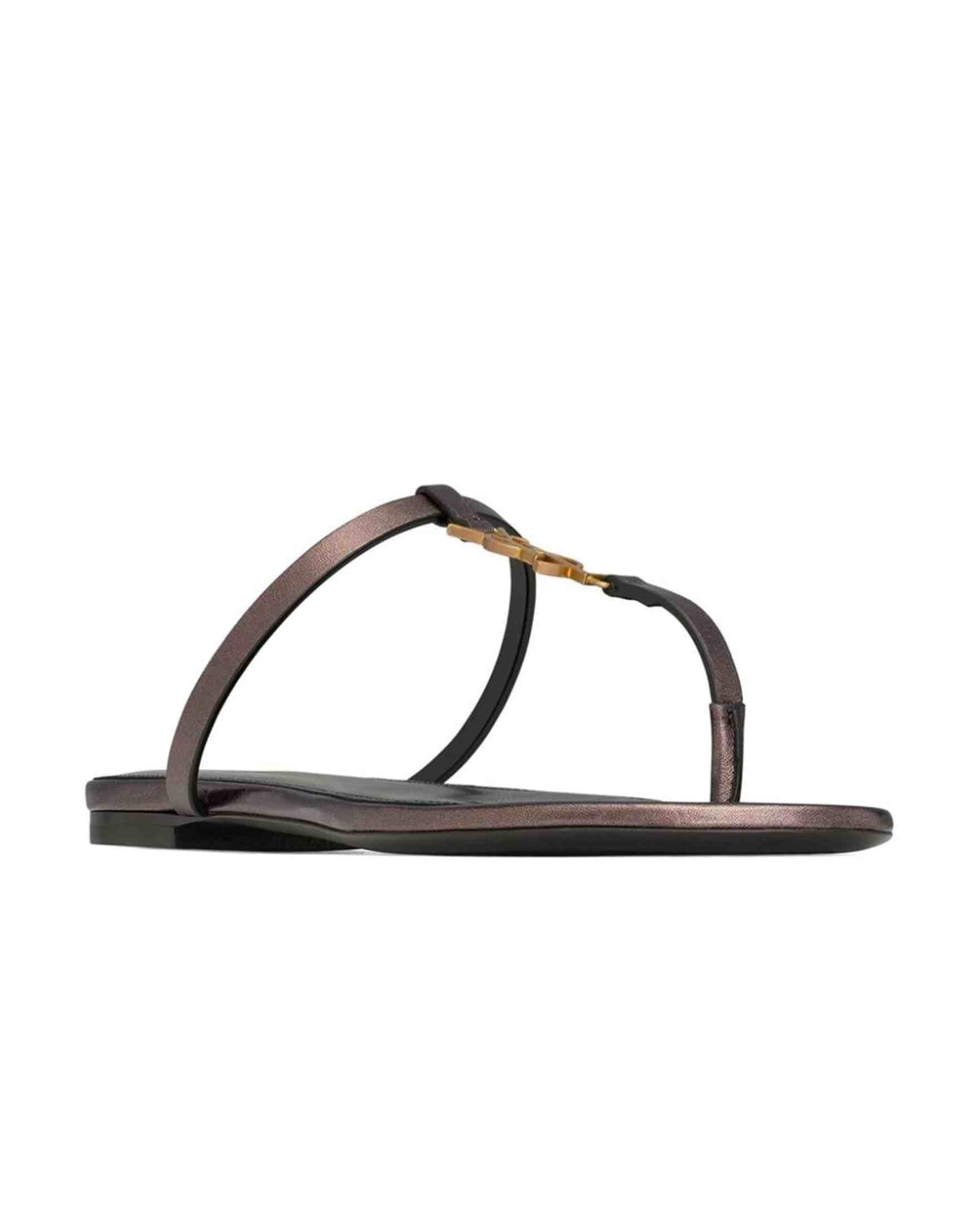 Saint Laurent Leather Cassandre Thong Sandals Glam Steals