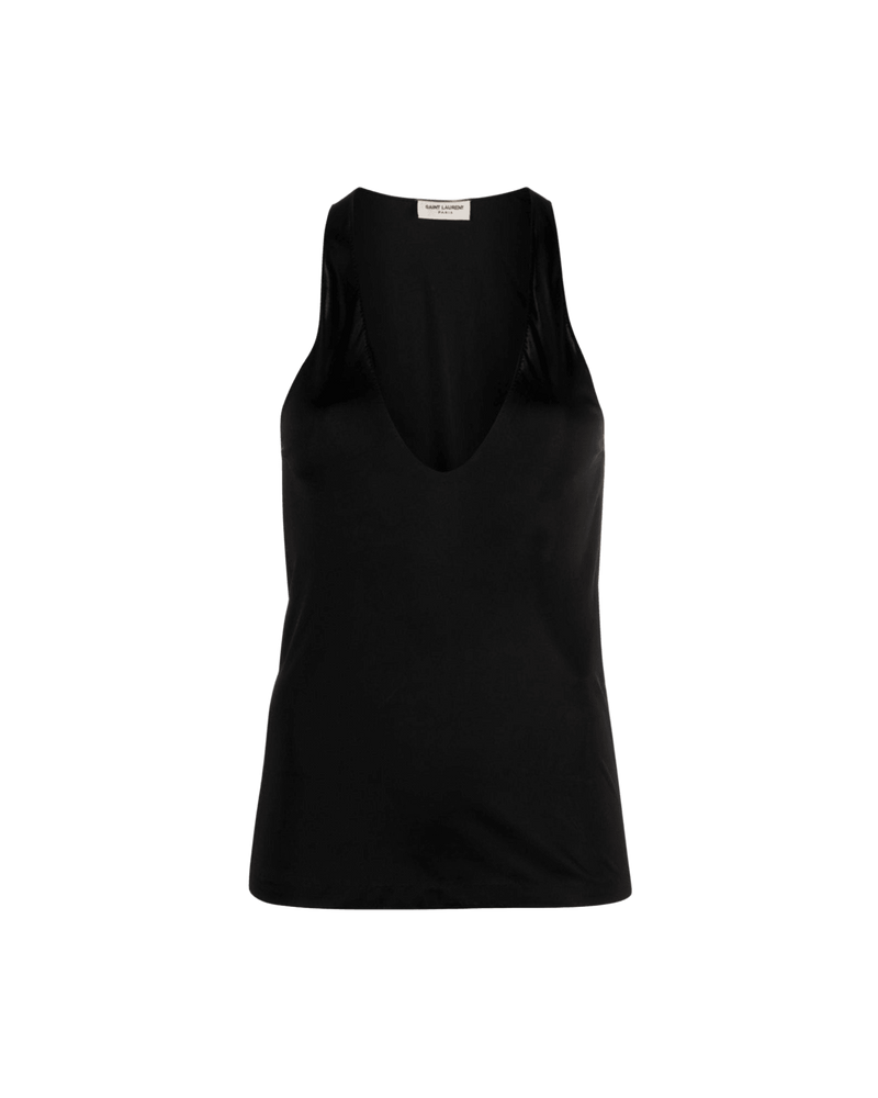 Saint Laurent Satin Plunging Tank Top Glam Steals
