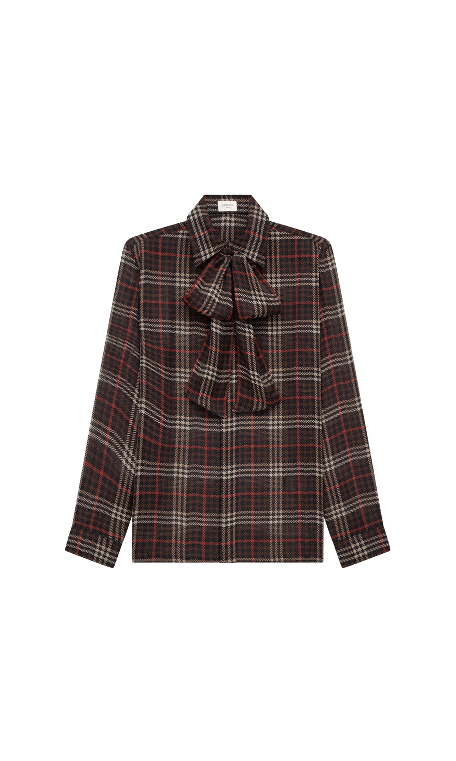 Saint Laurent Silk Cassandre Tartan Crêpe Shirt Glam Steals
