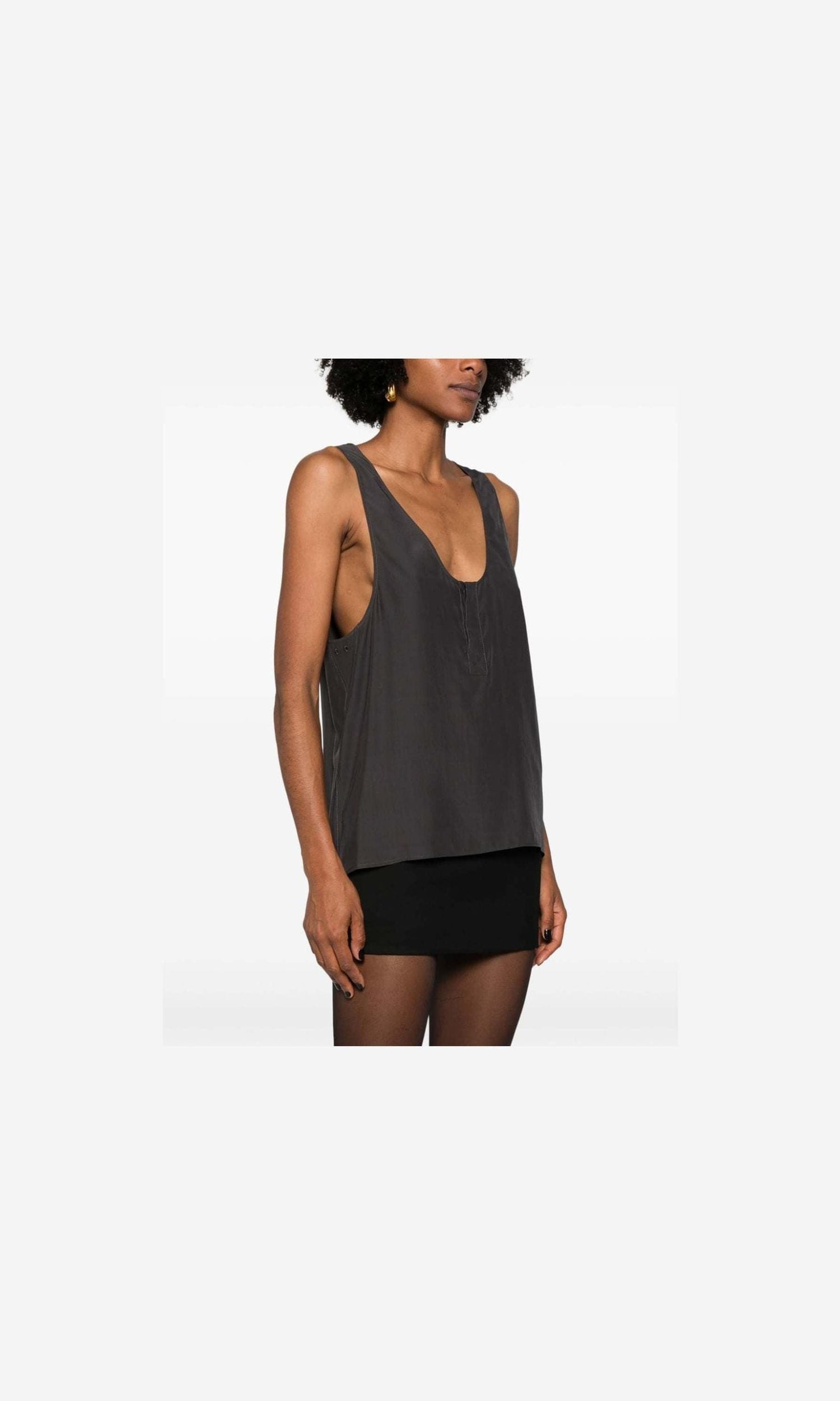 Saint Laurent Silk Henley Neck Tank Top Glam Steals