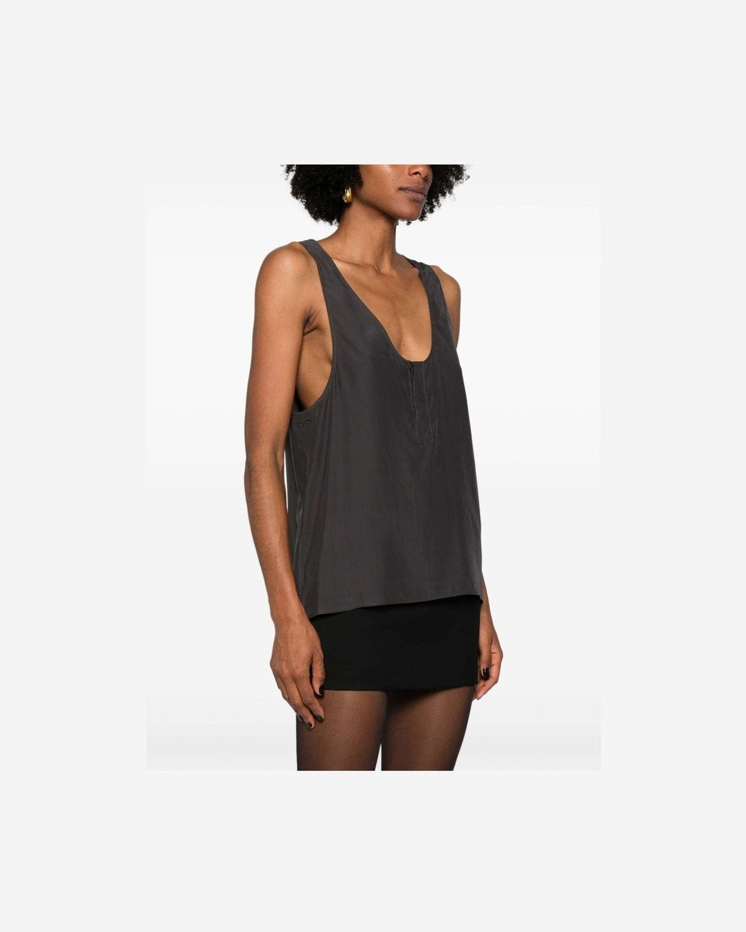 Saint Laurent Silk Henley Neck Tank Top Glam Steals