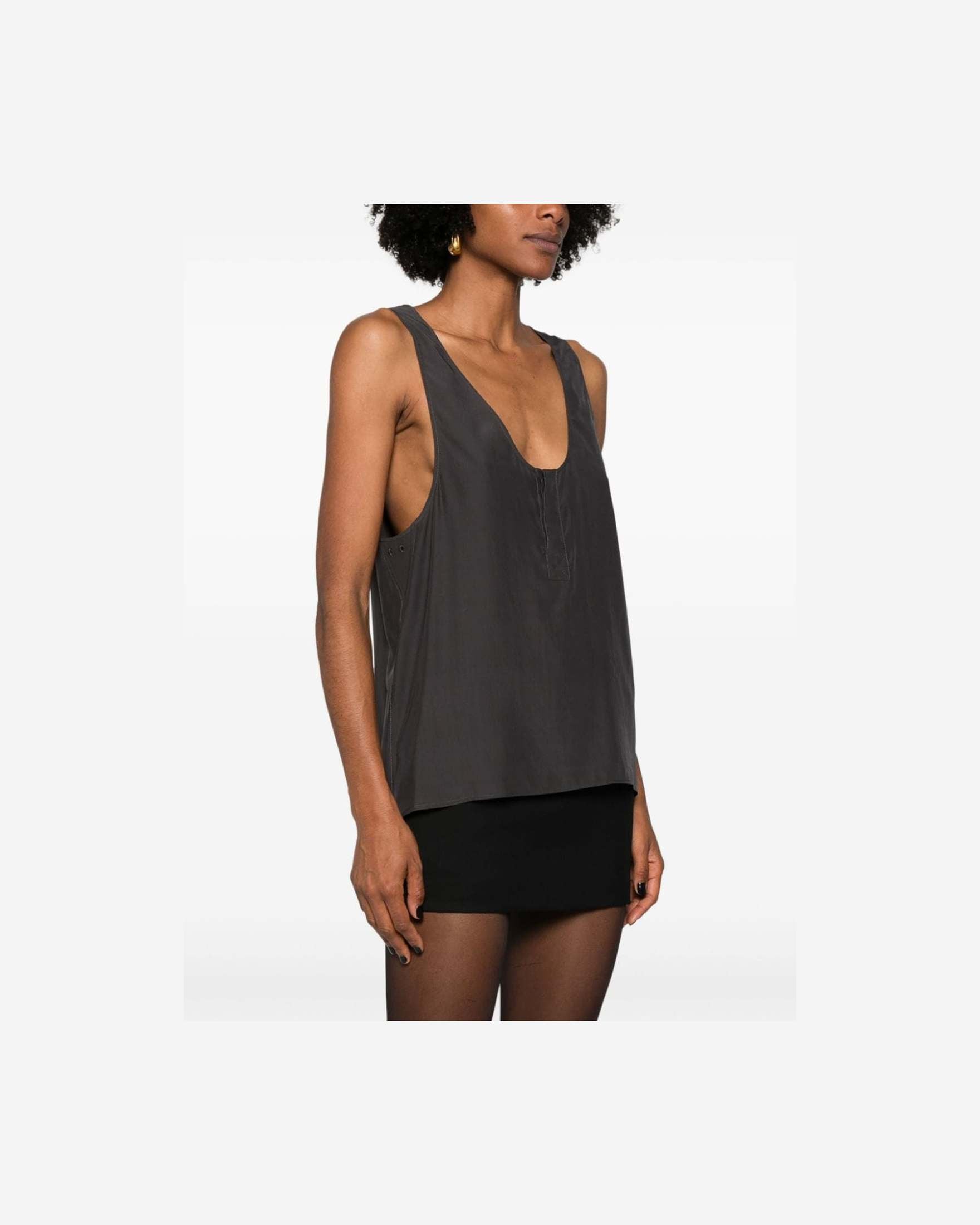Saint Laurent Silk Henley Neck Tank Top Glam Steals