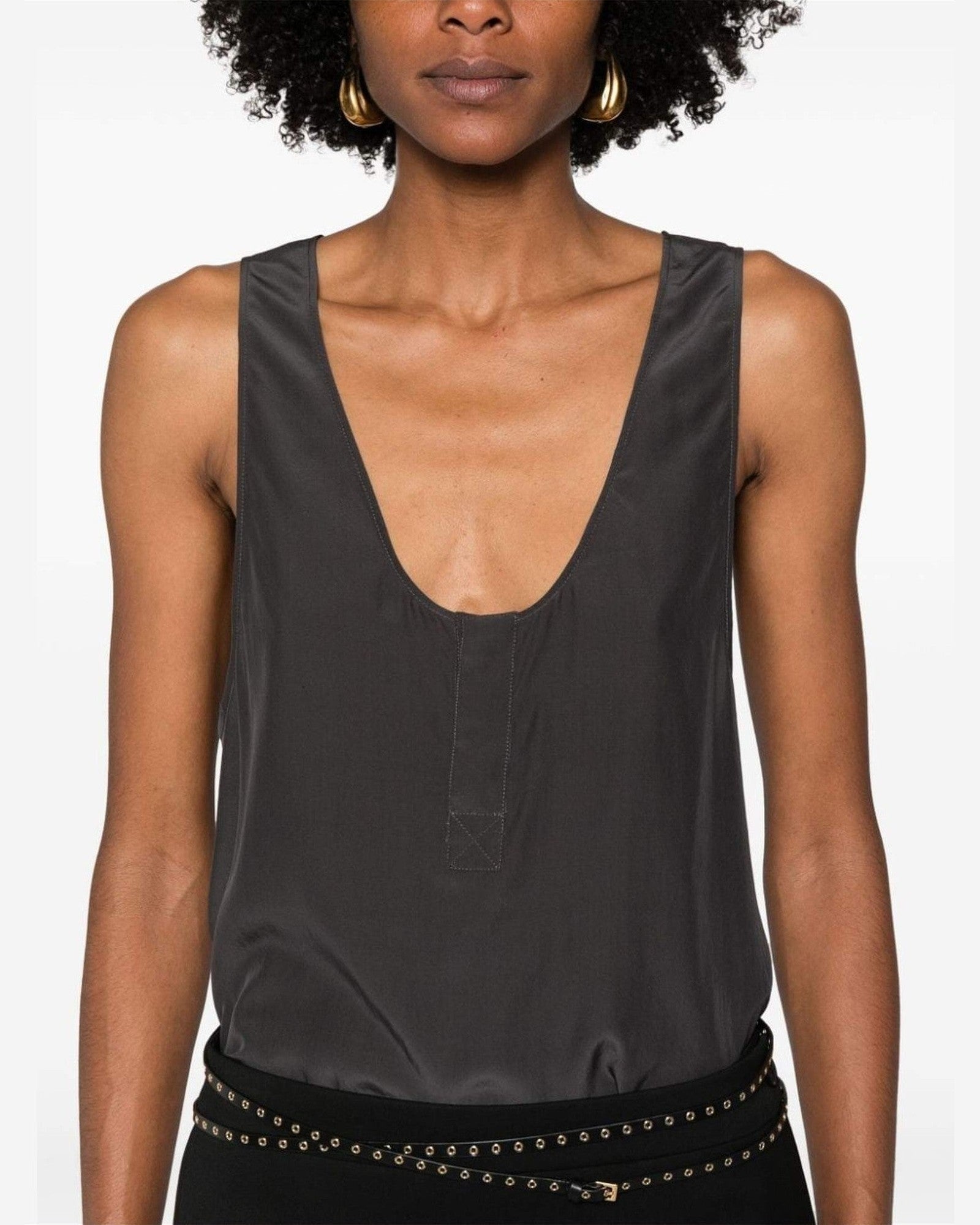 Saint Laurent Silk Henley Neck Tank Top Glam Steals
