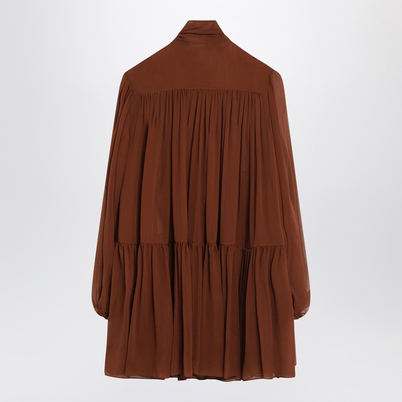 Saint Laurent Silk Rust Colored Lavallière Dress Glam Steals