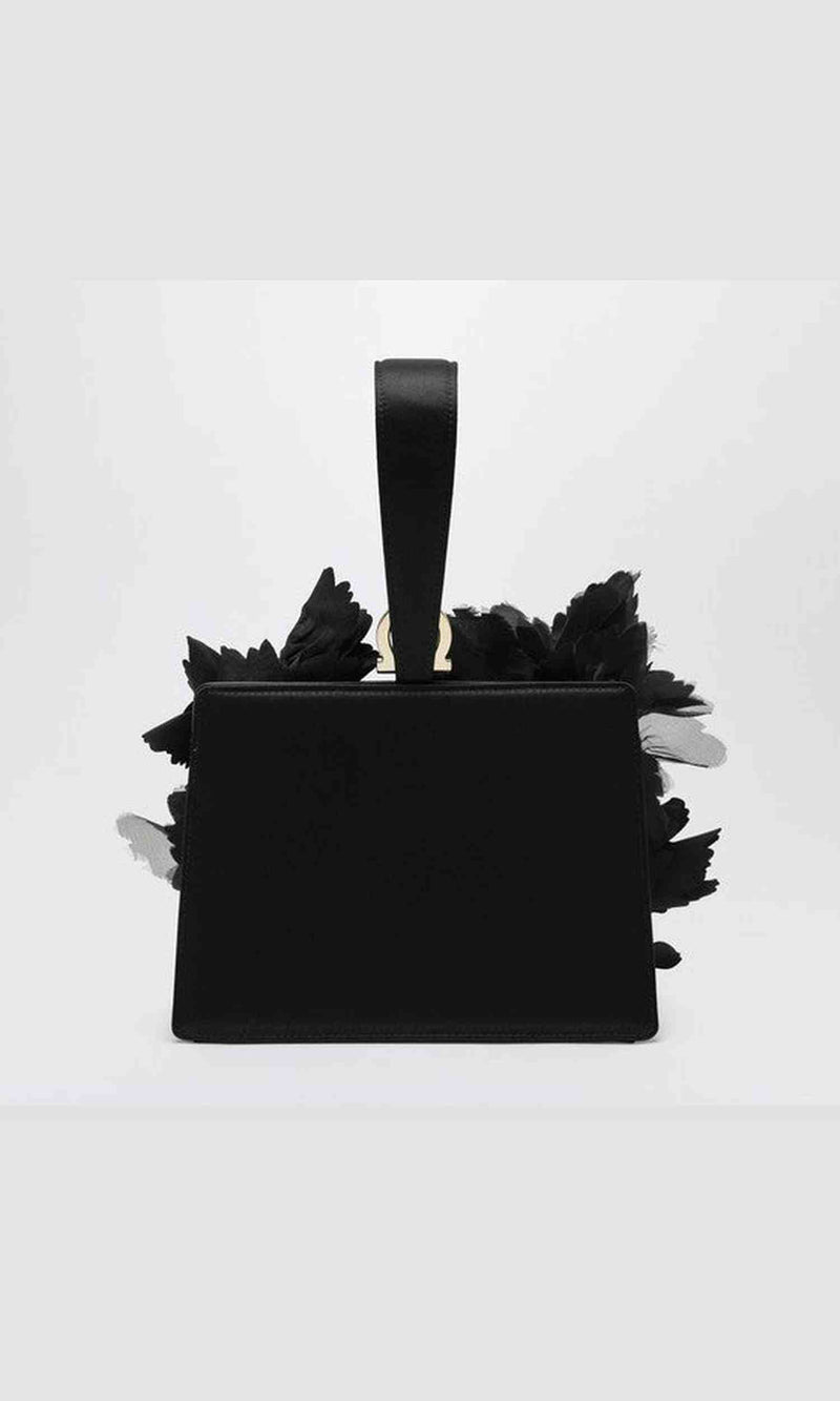 Salvatore Ferragamo Black Mini Clutch with Flowers Glam Steals
