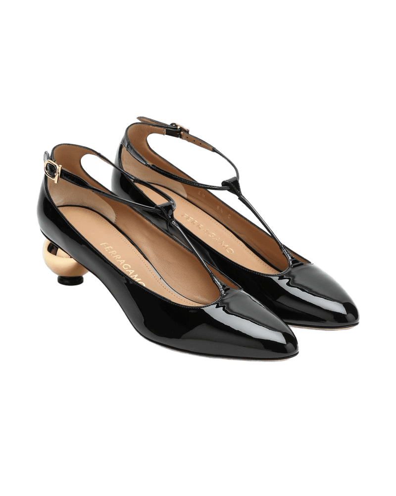 Salvatore Ferragamo Black Patent T Strap Décolleté Heels Glam Steals