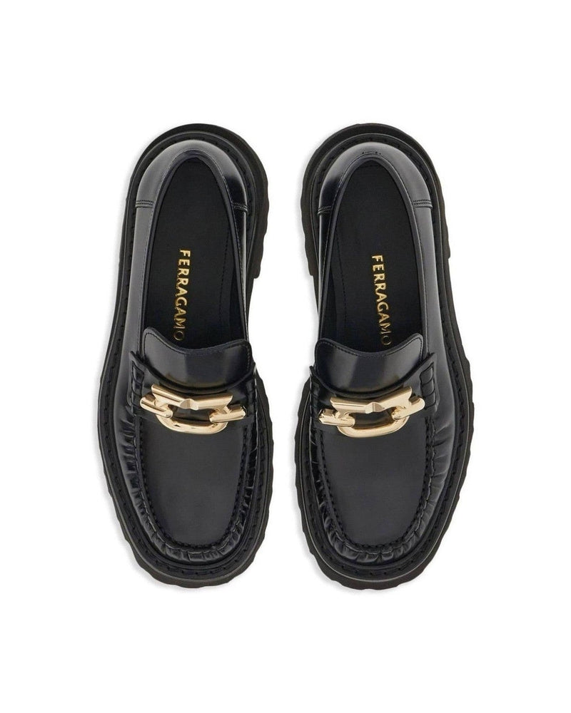 Salvatore Ferragamo Leather Gancini Buckle Loafers Flats