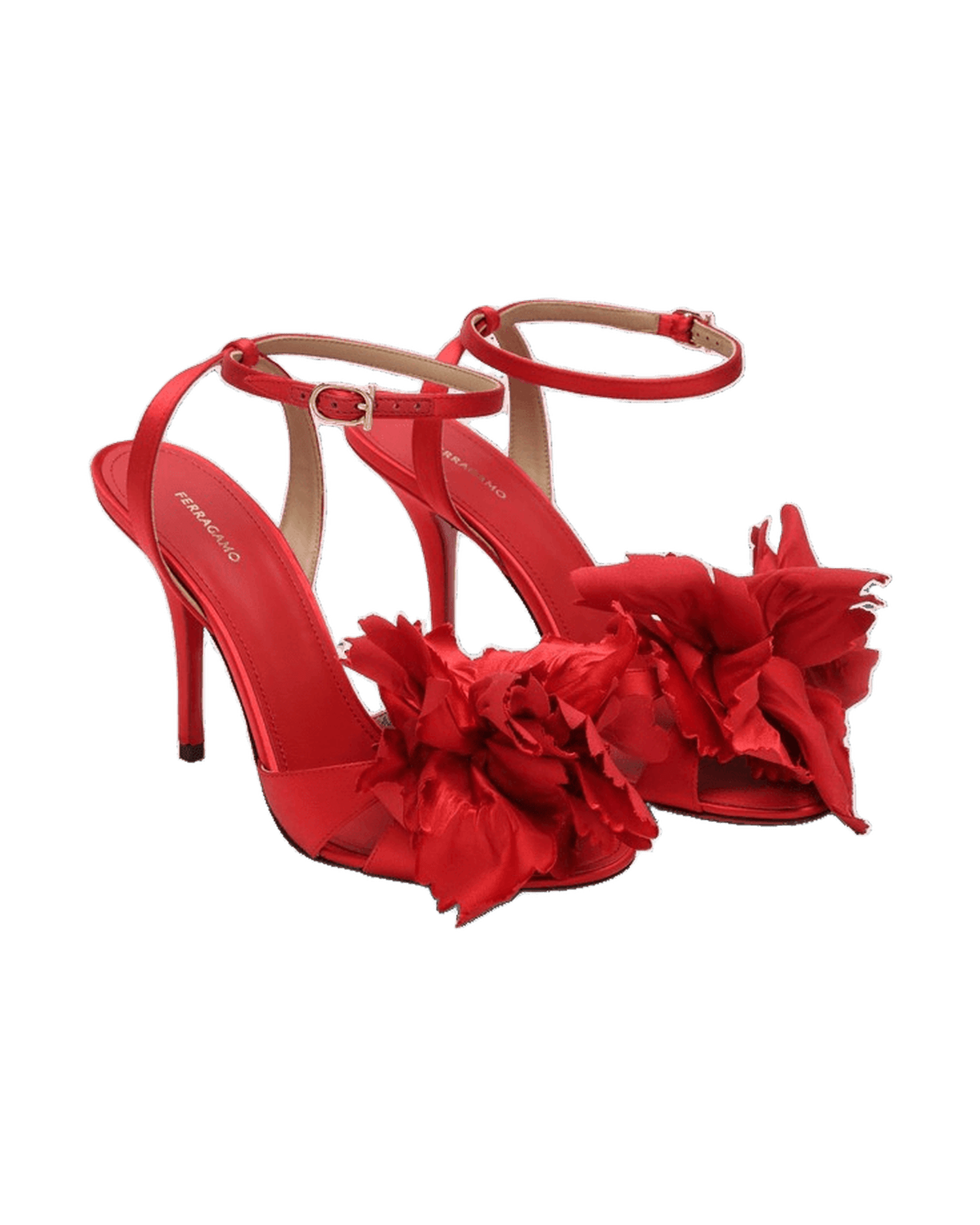 Salvatore Ferragamo Red Satin Sandals With Flower Glam Steals