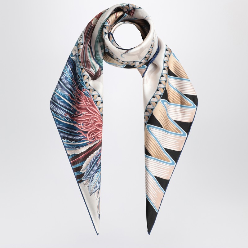 Salvatore Ferragamo Silk Ivory/blue Scarf with Giada Print Glam Steals