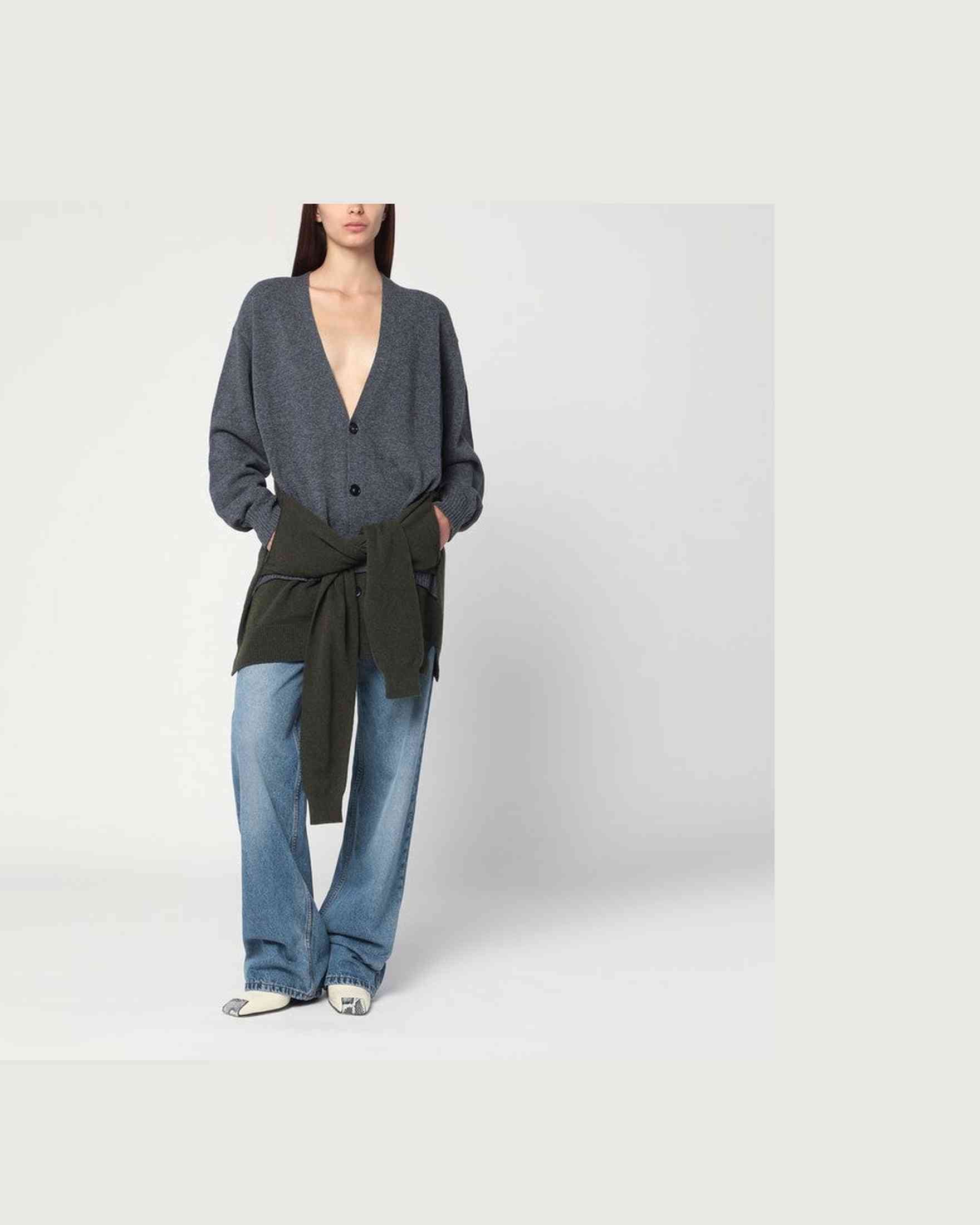 Stella Mccartney Green Grey/dark Cardigan with Crossed Sleeves Glam Steals