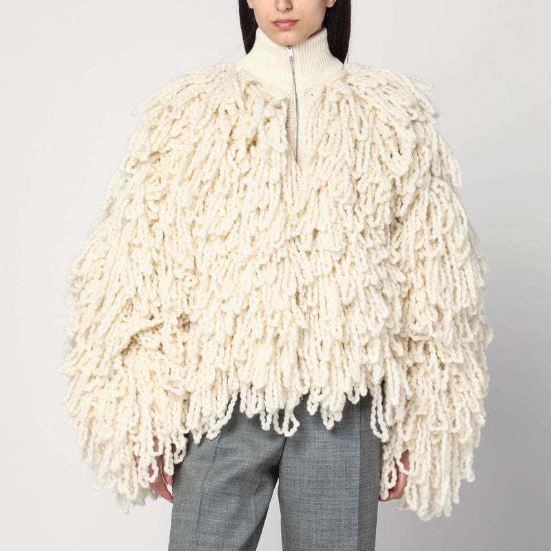 Stella Mccartney White Wool Bomber Jacket with Fringes Glam Steals