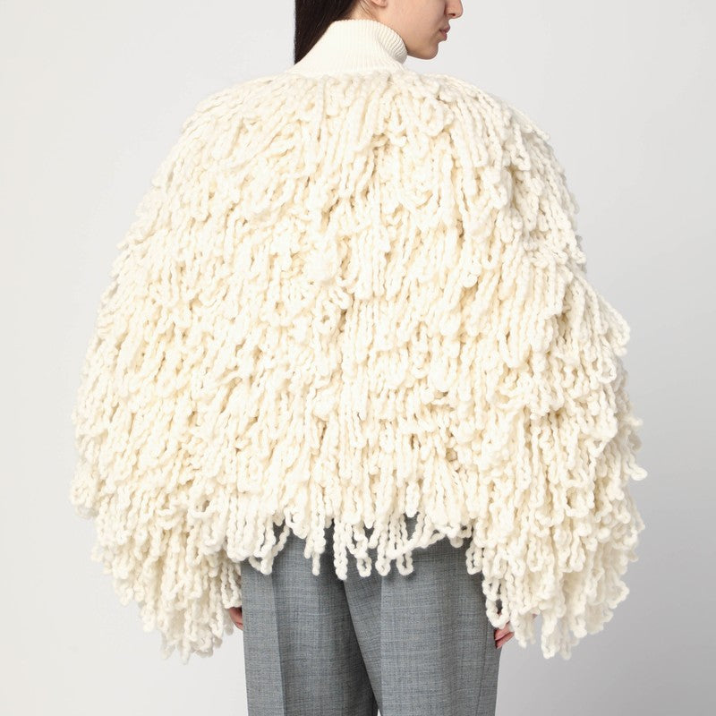 Stella Mccartney White Wool Bomber Jacket with Fringes Glam Steals