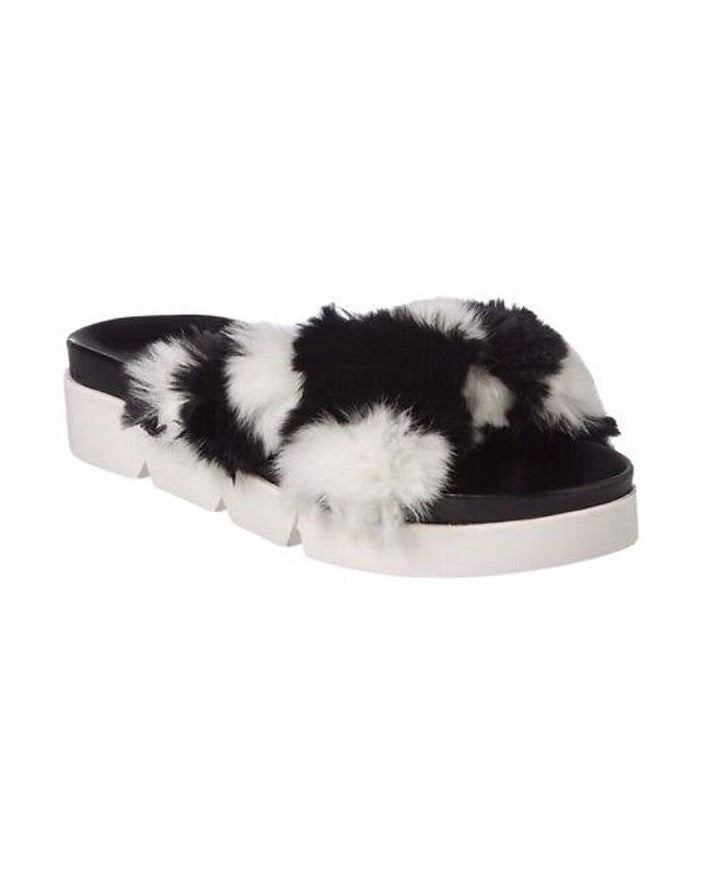 Stuart Weitzman Black Fur Slippers Flats