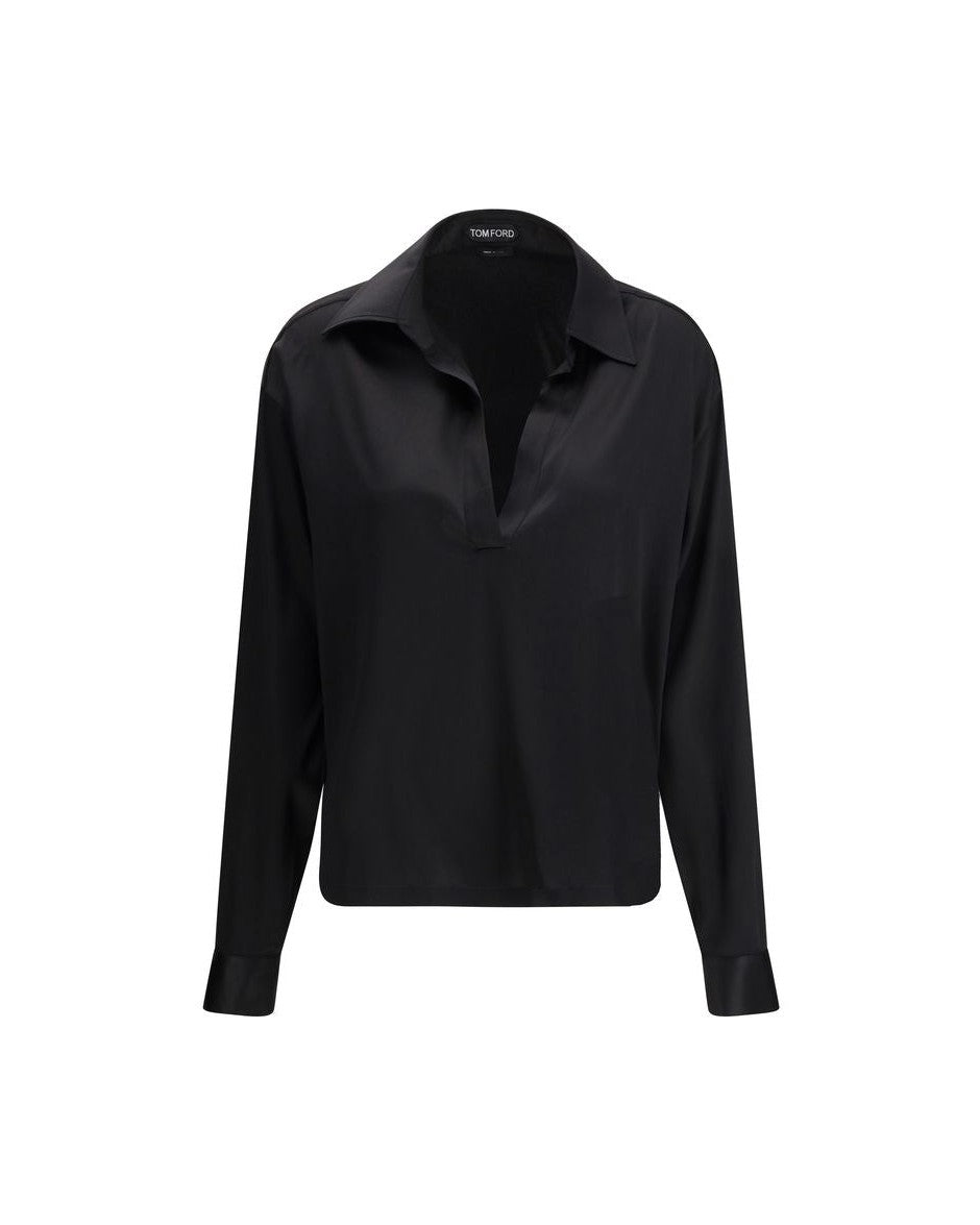Tom Ford Black Silk Polo Shirt Polos