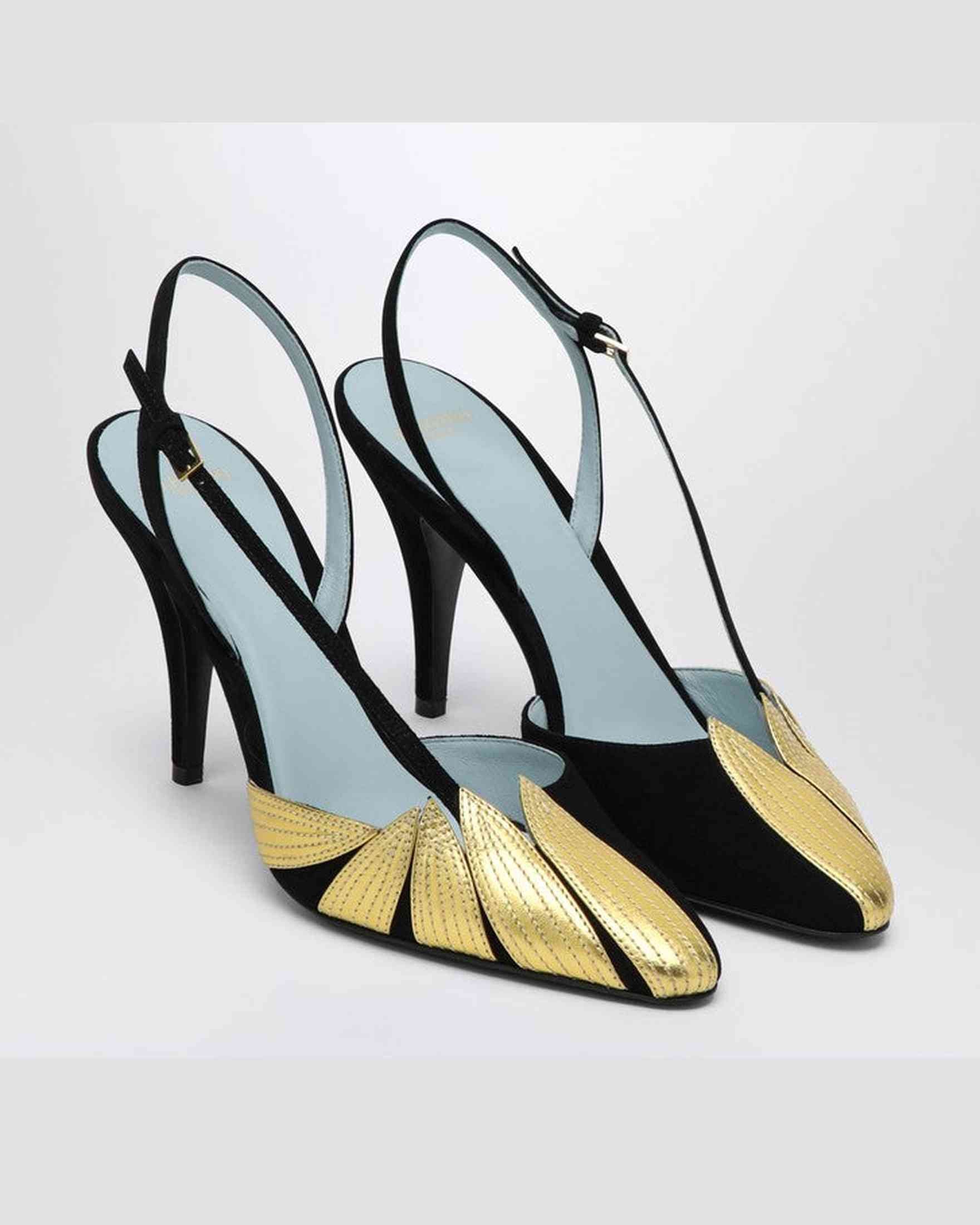 Valentino Black Garavani High Slingback Foliefoliage and Gold Glam Steals