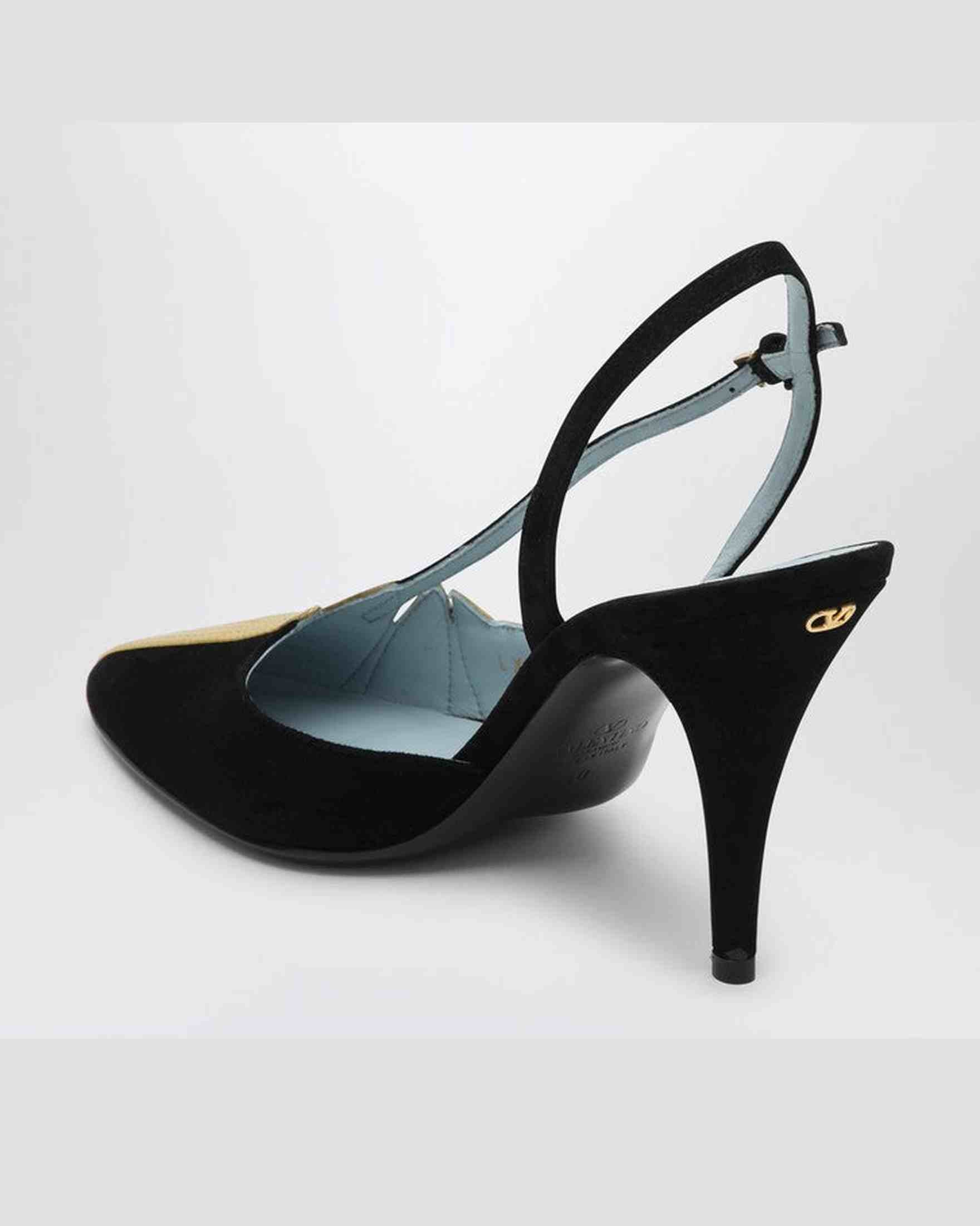 Valentino Black Garavani High Slingback Foliefoliage and Gold Glam Steals