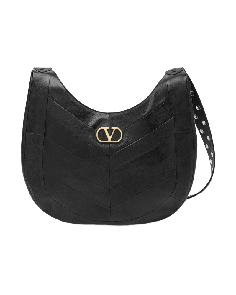 Valentino Garavani Black Small Hoboho Bag In Chevron Pattern Nappa Glam Steals