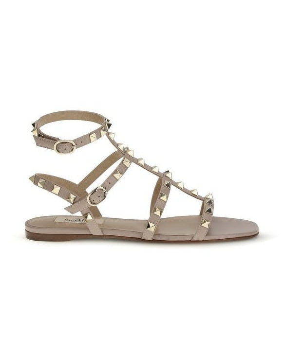 Valentino Garavani Beige Calf Leather Bos Taurus Flat Sandals Glam Steals