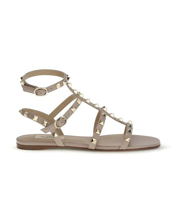 Valentino Garavani Beige Calf Leather Bos Taurus Flat Sandals Glam Steals