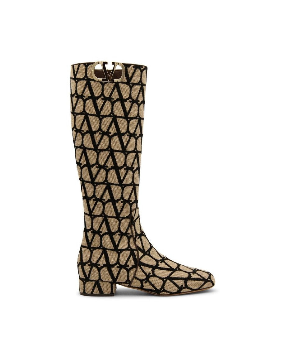 Valentino Garavani Beige Canvas High Heel Boots Glam Steals