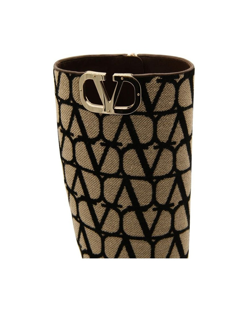 Valentino Garavani Beige Canvas High Heel Boots Glam Steals