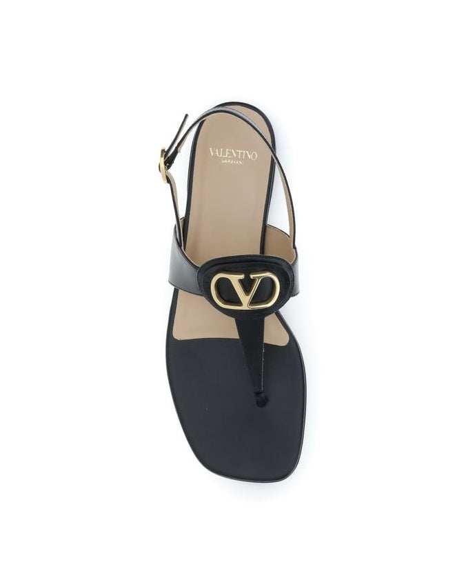 Valentino Garavani Black Calf Leather Bos Taurus Flat Sandals Glam Steals
