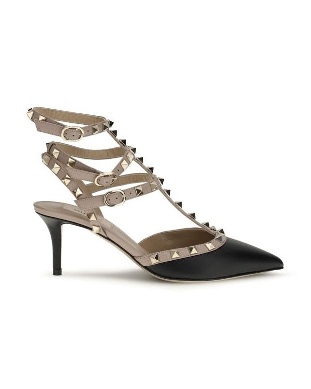 Valentino Garavani Black Calf Leather Bos Taurus Mid Heel Pumps Heels