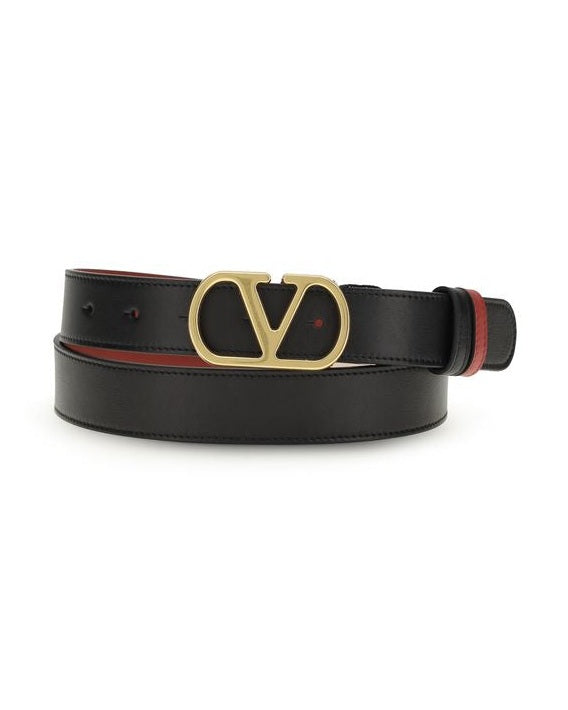 Valentino Garavani Black Calf Leather Bos Taurus Regular Belt Glam Steals