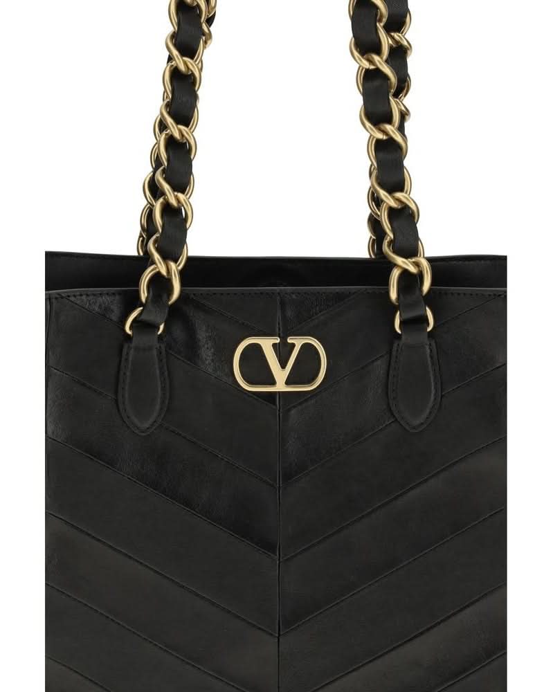 Valentino Garavani Black Calf Leather Bos Taurus Shoulder Bag Shoulder Bags